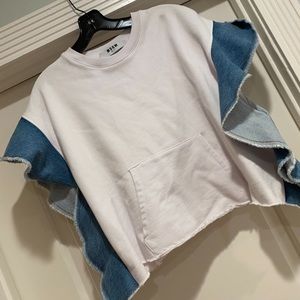 Msgm denim ruffle  white top